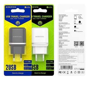 Мережевий Зарядний Пристрій Borofone BA25A 2USB/2.4A (Чорний)