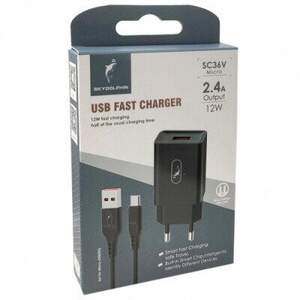 Мережевий Зарядний Пристрій USB SkyDolphin SC36V MicroUSB 1USB/2.4A (Чорний)