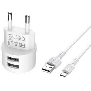 Мережевий Зарядний Пристрій Borofone BA23A 2USB/2.4A + MicroUSB (Білий)
