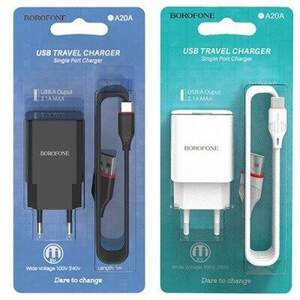 Мережевий Зарядний Пристрій Borofone BA20A 1USB/2.1A + Type-C (Чорний)