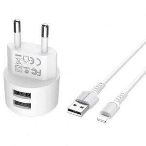 Мережевий Зарядний Пристрій Borofone BA23A 2USB/2.4A + Lightning (Білий)