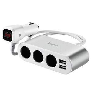 Розгалужувач прикурювача Hoco Z13 (3 порта+2USB/2.1A+LCD) (Сталевий)